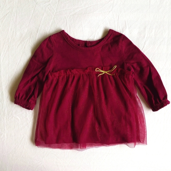 carter's plum long sleeve babydoll top with glitter tulle overlay 3 months baby - Picture 1 of 6